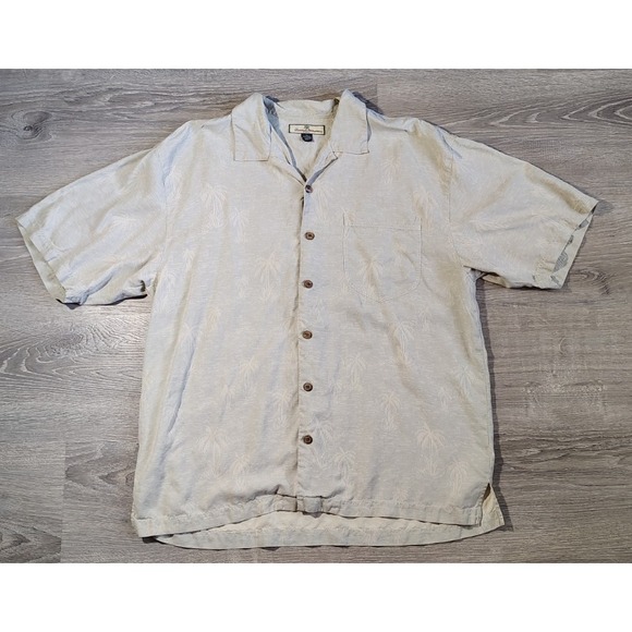 Tommy Bahama Men's XL 100% Silk Button Shirt Light Green Relax Floral Palm Trees - Picture 1 of 11